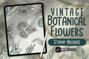 Vintage Botanical Flowers Brush Stamp