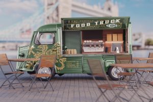 Vintage Food Truck Scene Mockup