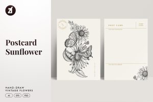 Vintage postcard hand-drawn floral illustration