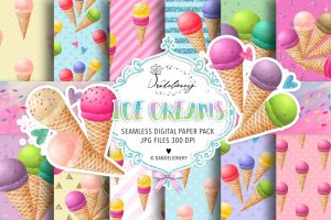 Watercolor Ice Creams digital paper pack