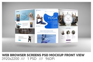 Web Browser Screens PSD Mockup Front View