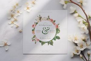 Wedding Invitation Mockup with White Flowers