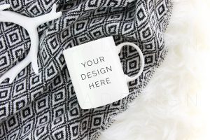 White coffee cup mockup blanket