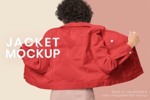 Women Wearing Denim Jacket Mockup