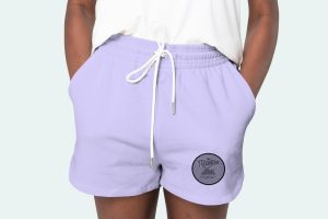 Women’s purple shorts psd mockup with logo