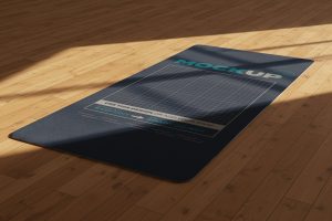 Yoga Mat Extended on Wooden Floor Mockup
