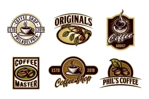 Vintage Set of Coffee Emblem and Badge