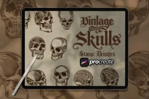 Vintage Skull Brush Stamp