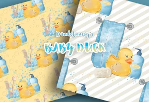 Watercolor Baby Duck digital paper pack