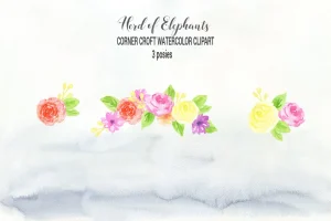 Watercolor herd of elephants