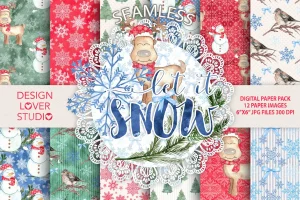 Watercolor “Let it snow” digital papers