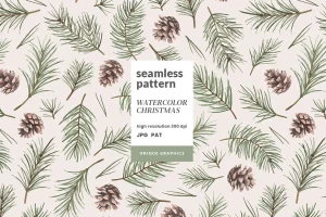 Watercolor Pinecones Seamless Pattern