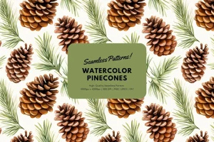 Watercolor Pinecones Seamless Pattern