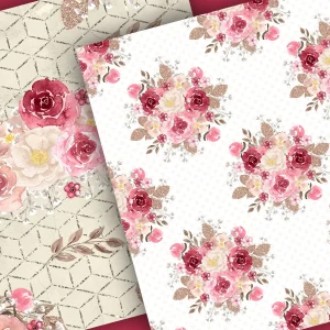 Watercolor Rose Gold Romance digital paper pack