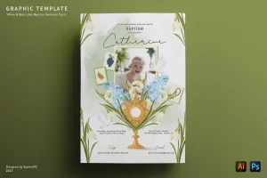 White & Blue Snowdrops Baptism Invitation Card